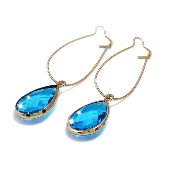 GlitzBlitz Boutique Jewelry - 2/$20!Blue Teardrop Crystal Gold Ear Wire Earrings